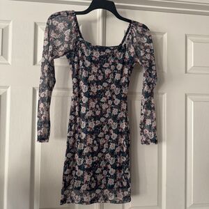 Sage The Label Y2K Mesh Mini Dress Jr Womens XS Floral Lined Green Bodycon